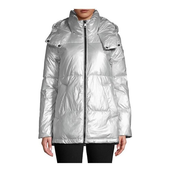 Calvin Klein Hooded Metallic Parka Large - Silver - Picture 1 of 2